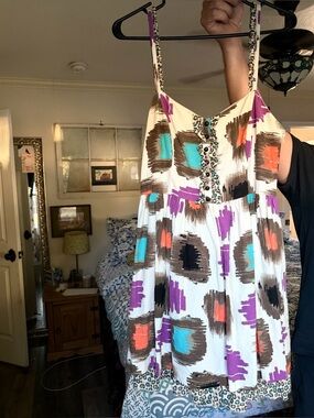 Kensie Pretty Size Large Colorful Abstract Print Spaghetti Strap Dress. EUC.